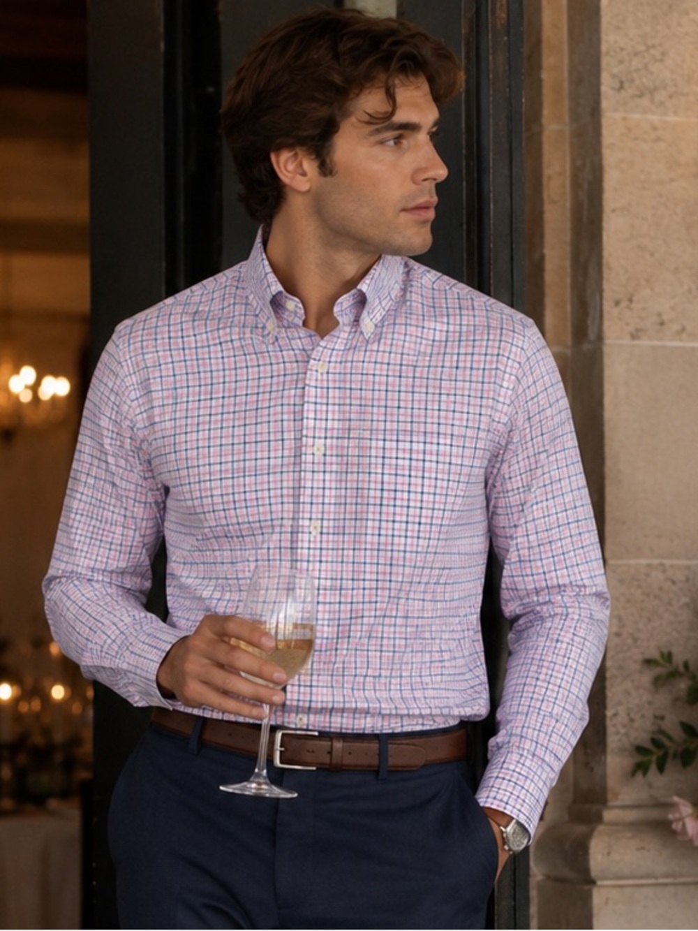 Lauren Ralph Lauren Slim Fit Non-Iron Check Dress Shirt 16 33/33 Corporate Chic